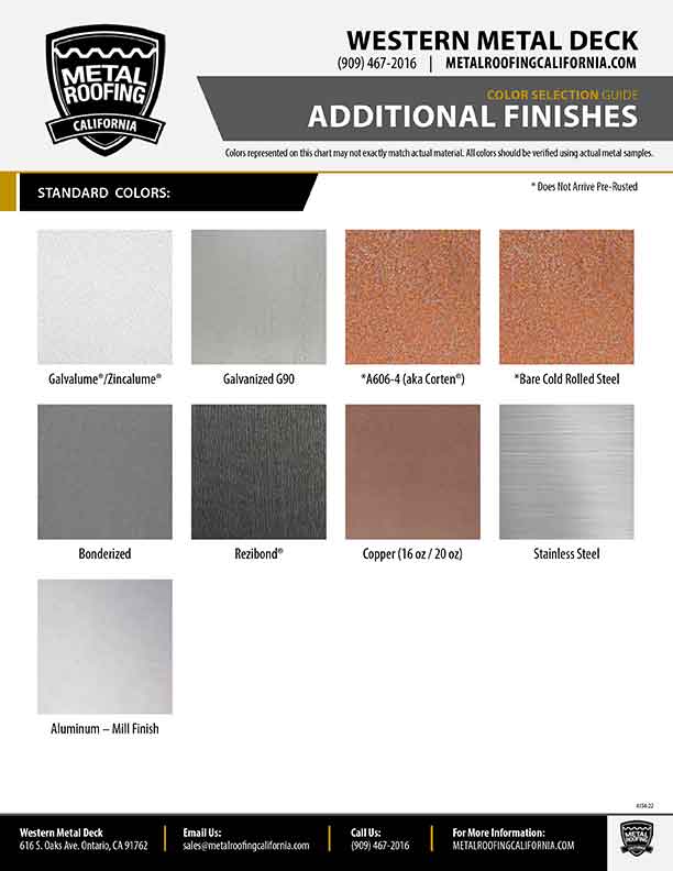 Standard PVDF Colors - Metal Roofing California