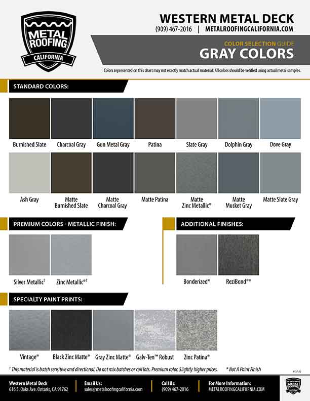 Standard PVDF Colors - Metal Roofing California