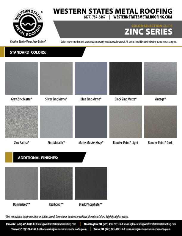Standard PVDF Colors - Metal Roofing California